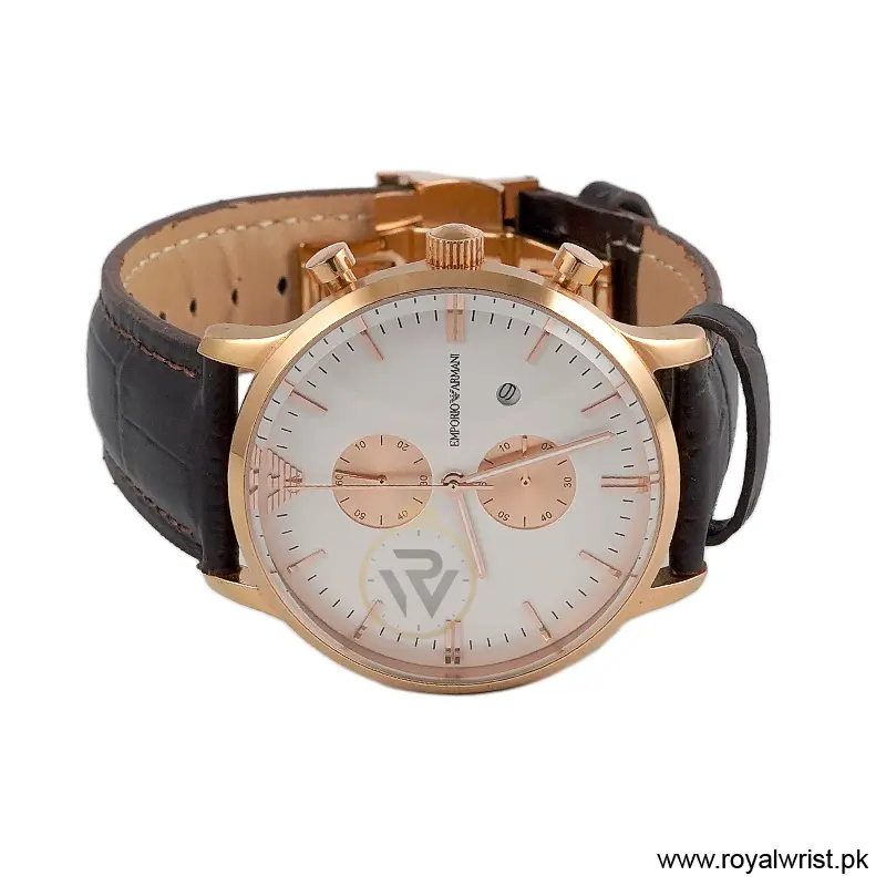 Emporio Armani Men’s Quartz Brown Leather Strap White Dial 43mm Watch AR0398/1 (Like New) - Image 3
