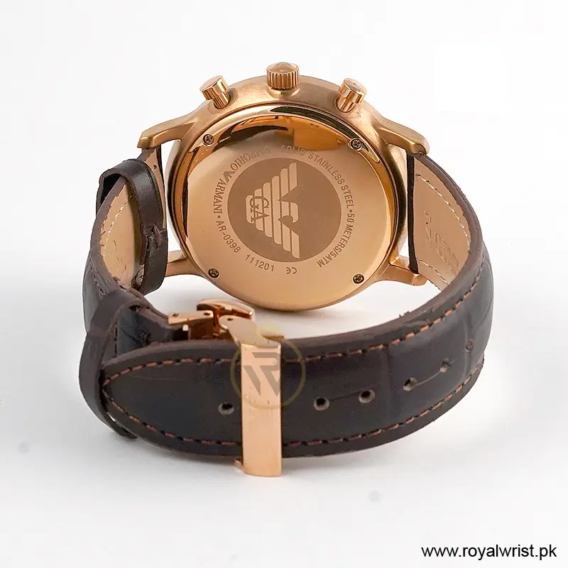 Emporio Armani Men’s Quartz Brown Leather Strap White Dial 43mm Watch AR0398/1 (Like New) - Image 4
