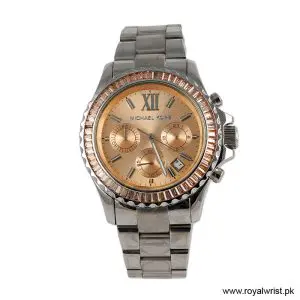 Michael Kors Women's Quartz Silver Stainless Steel Rose Gold Dial 45mm Watch MK5870 (Like New)