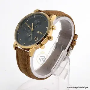 Alternative view of Hugo Boss Men’s Quartz Brown Nylon Black Dial 43mm Watch 1513781 (Like New)