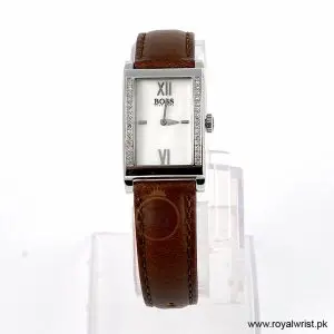 Hugo Boss Women’s Quartz Brown Leather Strap Mother Of Pearl Dial 21mm Watch 1502178/2 (Like New)