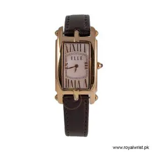 Elle Women’s Quartz Dark Brown Leather Strap Pink Mother Of Pearl Dial 23mm Watch EL20051S03N/1 (Like New)