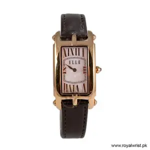 Elle Women’s Quartz Dark Brown Leather Strap Pink Mother Of Pearl Dial 23mm Watch EL20051S03N (Like New)