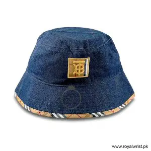 Alternative view of Burberry Denim Bucket Hat with TB Monogram Plaque Blue B18245