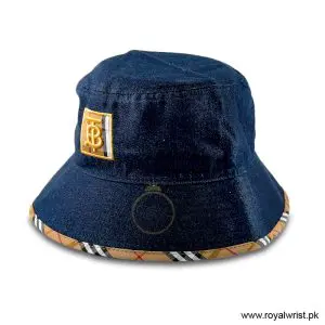 Burberry Denim Bucket Hat with TB Monogram Plaque Blue B18245 - Image 3