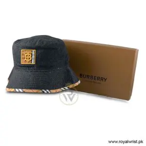 Burberry Denim Bucket Hat with TB Monogram Plaque Black B18246