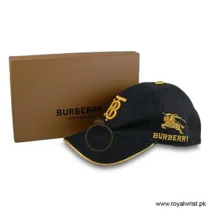 Burberry Gold Embroidered TB Monogram Cotton Baseball Cap Black B18248