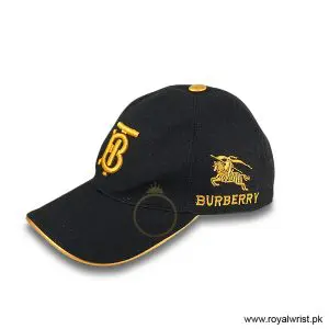 Burberry Gold Embroidered TB Monogram Cotton Baseball Cap Black B18248 - Image 3