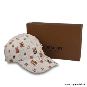 Burberry Distressed Vintage Check Cut Out Cotton Baseball Cap White / Beige B18252