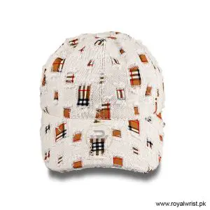 Alternative view of Burberry Distressed Vintage Check Cut Out Cotton Baseball Cap White / Beige B18252