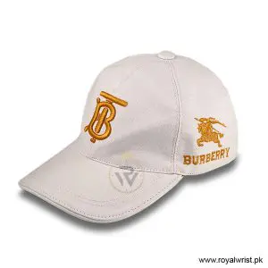 Burberry Gold Embroidered TB Monogram Cotton Baseball Cap Off White B18253 - Image 3