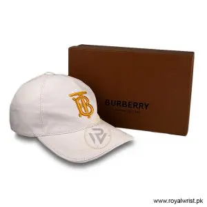 Burberry Gold Embroidered TB Monogram Cotton Baseball Cap Off White B18253