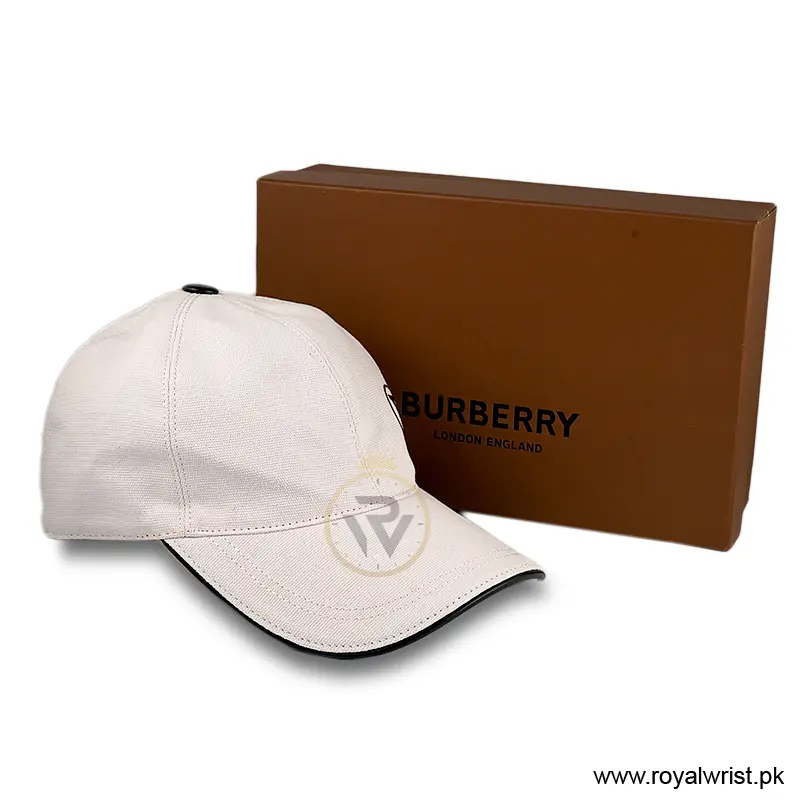 Burberry Off-Center 'B' Crest Patch Cotton Baseball Cap White B18257