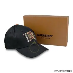 Burberry Check Equestrian Knight Motif Cotton Baseball Cap Black B18259