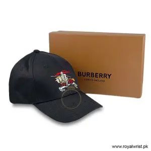 Burberry Equestrian Knight Motif Embroidered Cotton Baseball Cap Black B18260