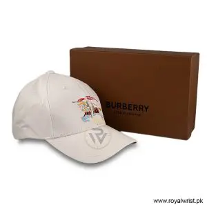 Burberry Equestrian Knight Motif Embroidered Cotton Baseball Cap Off-White B18262