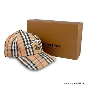 Burberry Vintage Check Embroidered Script Logo Cotton Baseball Cap Beige / Tan B18263