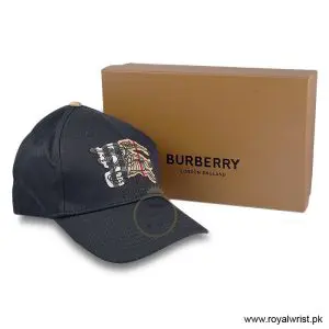 Burberry Check Equestrian Knight Motif Cotton Baseball Cap Charcoal B18265