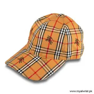 Burberry All Over EKD Motif Vintage Check Cotton Baseball Cap Honey / Beige B18268 - Image 3