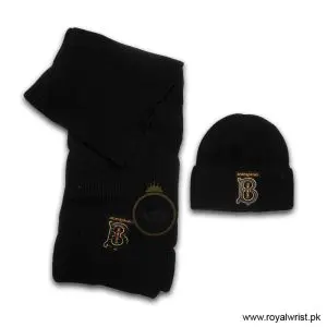 Burberry 'TB' Monogram Motif Knitted Beanie & Scarf Set Black B18270