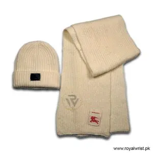 Burberry Ribbed Knitted Beanie & Scarf Set Cream B18271