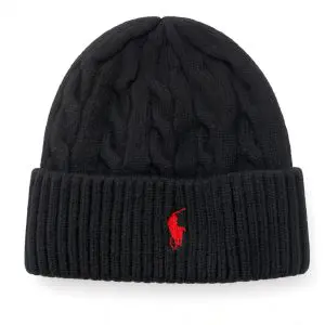 Ralph Lauren Classic Cable-Knit Black Beanie with Red Pony Embroidery 100098060/2