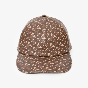 Burberry Men's TB Monogram Coated Baseball Leather Cap Brown 8018971