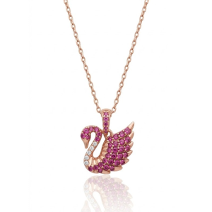 Swarovski Swan Pendant Necklace Pink & Clear Crystals Rose Gold-Tone Plated 5123456/1