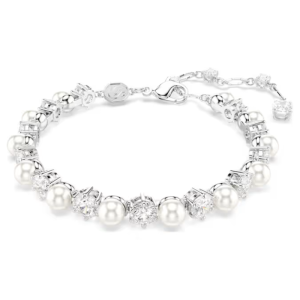 Swarovski Matrix Tennis Bracelet Crystal Pearl Round Cut White Rhodium Plated 5689625