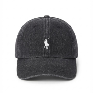 Ralph Lauren Polo Classic Unisex Washed Denim Black Baseball Cap with White Embroidered Logo 98203/9