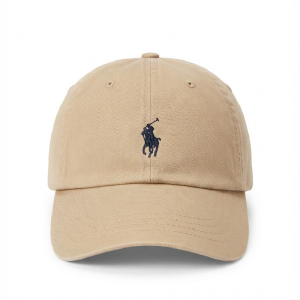 Ralph Lauren Polo Classic Unisex Khaki Beige Baseball Cap with Navy Blue Embroidered Logo 98203/10
