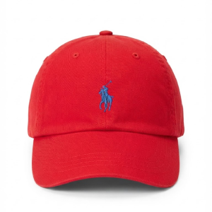 Ralph Lauren Polo Classic Unisex Bright Red Baseball Cap with Royal Blue Embroidered Logo 98203/14