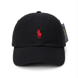 Ralph Lauren Polo Classic Unisex Black Baseball Cap with Red Embroidered Logo 98203/17