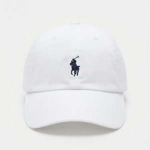 Ralph Lauren Polo Classic Unisex White Baseball Cap with Navy Blue Embroidered Logo 98203/23
