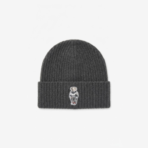 Ralph Lauren Polo Classic Unisex Dark Grey Ribbed Knit Beanie with Polo Bear Patch 449P06568004