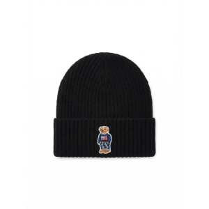 Ralph Lauren Polo Classic Unisex Black Ribbed Knit Beanie with Polo Bear Patch 449P06568004/2
