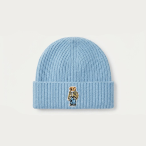 Ralph Lauren Polo Classic Unisex Light Blue Ribbed Knit Beanie with Polo Bear Patch 449P06568004/3