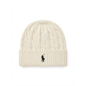 Ralph Lauren Classic Cable-Knit Cream White Beanie with Black Pony Embroidery 100098060/3