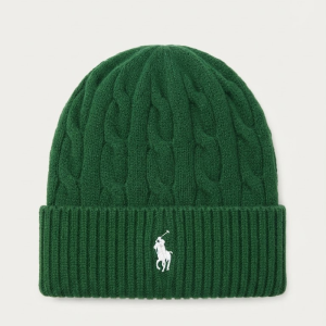Polo Ralph Lauren Classic Cable-Knit Forest Green Beanie with White Pony Embroidery 100098060/4