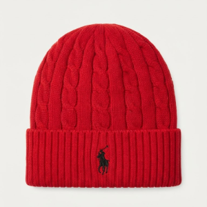 Ralph Lauren Classic Cable-Knit Red Beanie with Black Pony Embroidery 100098060/5