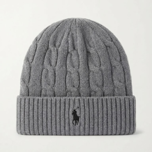 Ralph Lauren Classic Cable-Knit Grey Beanie with Black Pony Embroidery 100098060/6