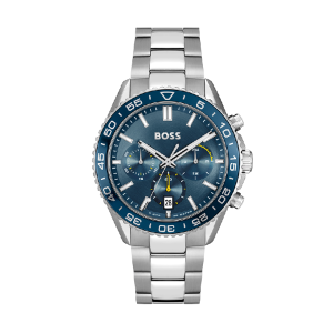 Hugo Boss Men’s Runner Quartz Chronograph Silver Stainless Steel Blue Dial 43mm Watch 1514143