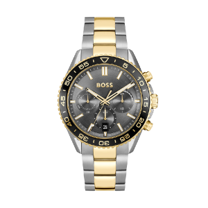 Hugo Boss Men’s Runner Quartz Chronograph Grey Dial Two-Tone Stainless Steel 43mm Watch 1514144