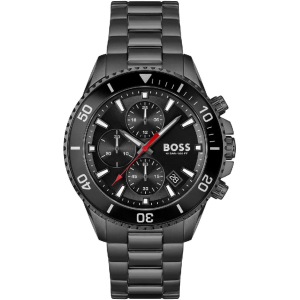 BOSS Men’s Admiral Quartz Chronograph Black Dial Black Stainless Steel 46mm Watch 1514258