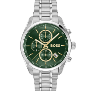 BOSS Men’s Grand Prix Quartz Chronograph Green Dial Silver Stainless Steel 44mm Watch 1514266