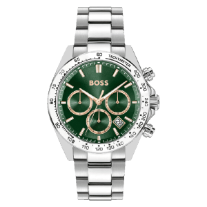 BOSS Men’s Hero 2.0 Quartz Chronograph Green Dial Silver Stainless Steel 44mm Watch 1514268