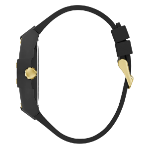 GUESS Men’s Venix Quartz Black Dial Gold-Logo Black Silicone Strap Rectangular 42mm Watch GW1072G2 - Image 3