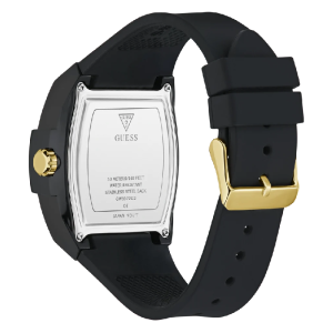 GUESS Men’s Venix Quartz Black Dial Gold-Logo Black Silicone Strap Rectangular 42mm Watch GW1072G2 - Image 4