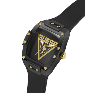 Alternative view of GUESS Men’s Venix Quartz Black Dial Gold-Logo Black Silicone Strap Rectangular 42mm Watch GW1072G2