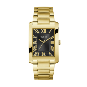 GUESS Men’s Clyde Quartz Analog Black Roman Numeral Dial Gold-Tone Stainless Steel 34mm Watch GW0896G2